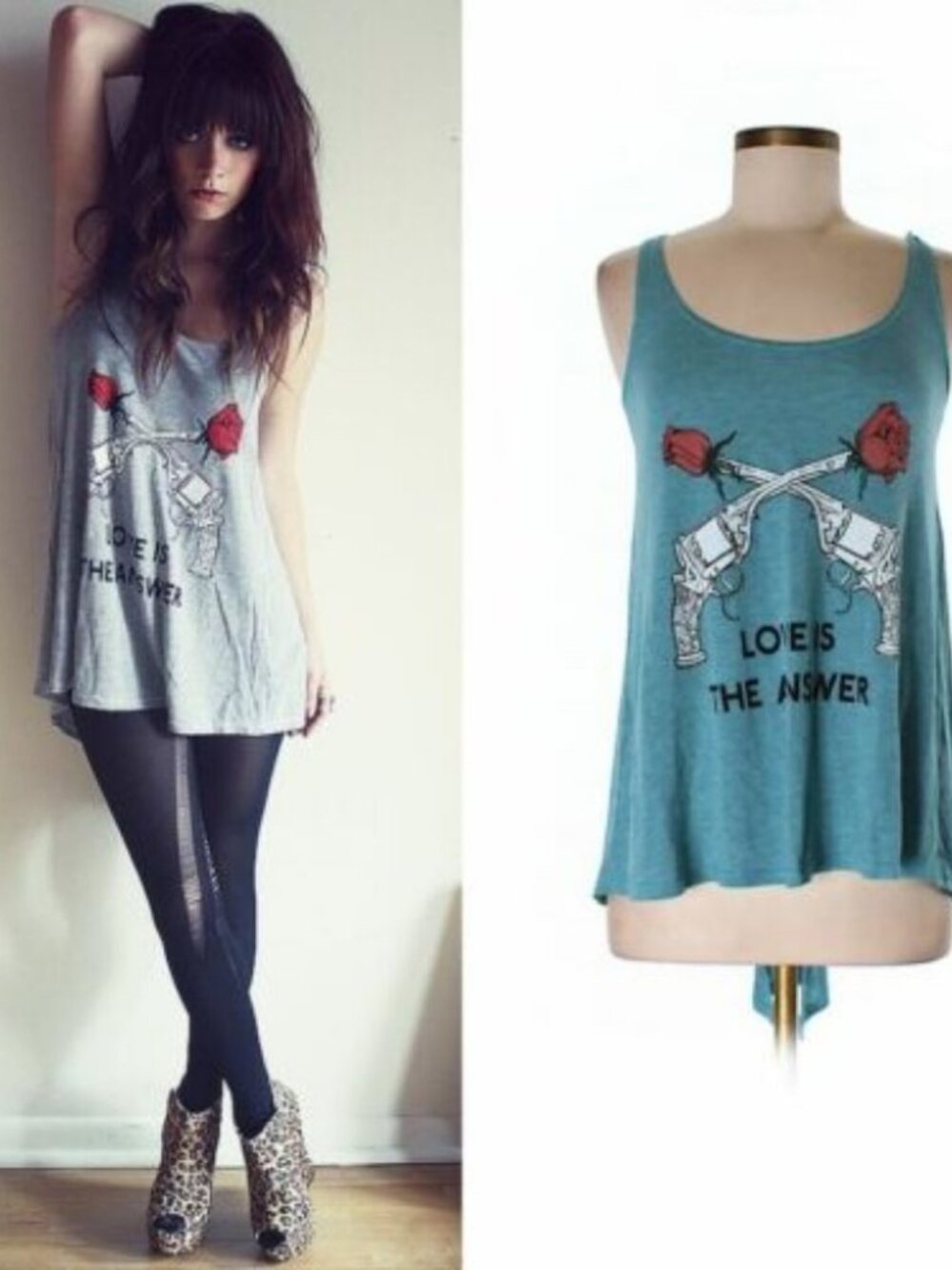 Wildfox Blue Heather Love Is The Answer Graphic Tank Top Cami Tee